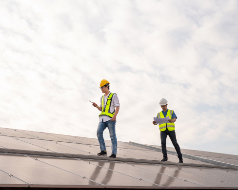 Roofing professionals at work